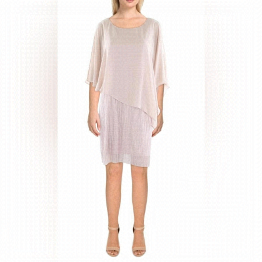 NWT Connected Apparel Pink Petite Sheath Chiffon Overlay Cocktail Dress